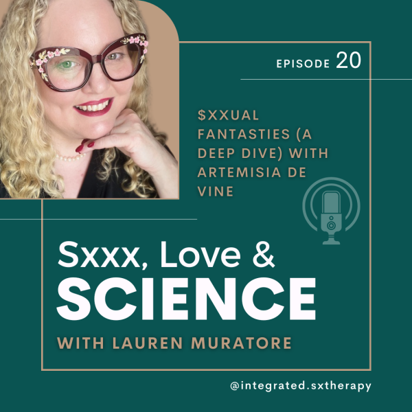 podcast cover with artemisia de vine wearing glasses